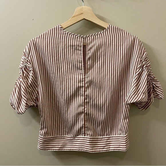 Club Monaco ruffle short-sleeve striped cropped top size small - Picture 5 of 10